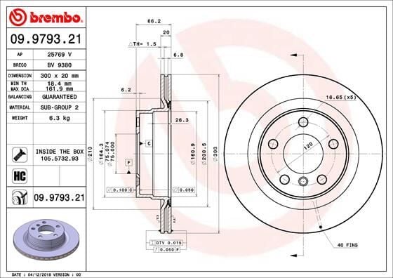 BREMBO 09979321 FREN DISKI ARKA BMW F20 F21 F22 F23 E90 E91 E92 E93 F30 F31 F32 E81 E87 - Görsel 1