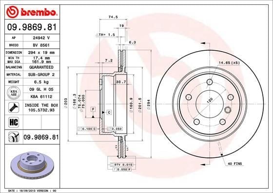 BREMBO 09986981 FREN DISKI ARKA BMW E85 E86 - Görsel 1