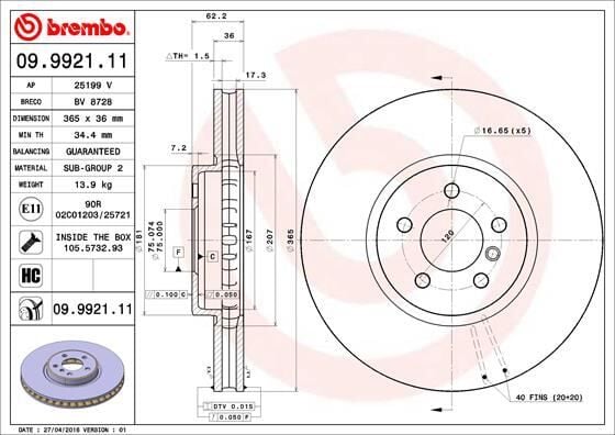 BREMBO 09992111 FREN DISKI ON BMW E70 F15 E71 F16 - Görsel 1