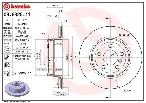 BREMBO 09992511 FREN DISKI ARKA BMW E70 F15 E71 F16 - Görsel 1