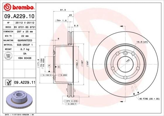 BREMBO 09A22911 FREN DISKI ON LAND ROVER DISCOVERY II L318 - Görsel 1