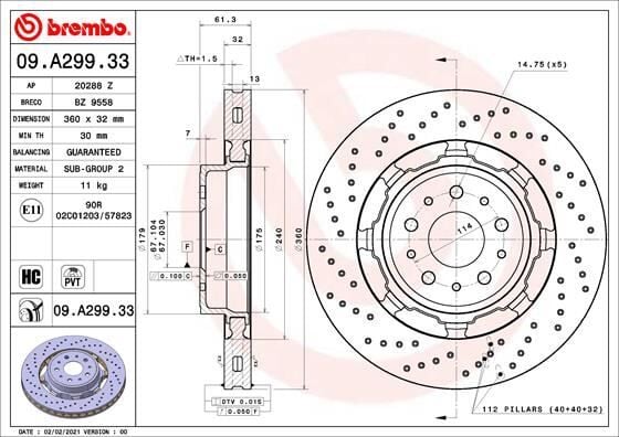 BREMBO 09A29933 FREN DISKI ON DUAL CAST MASERATI - Görsel 1