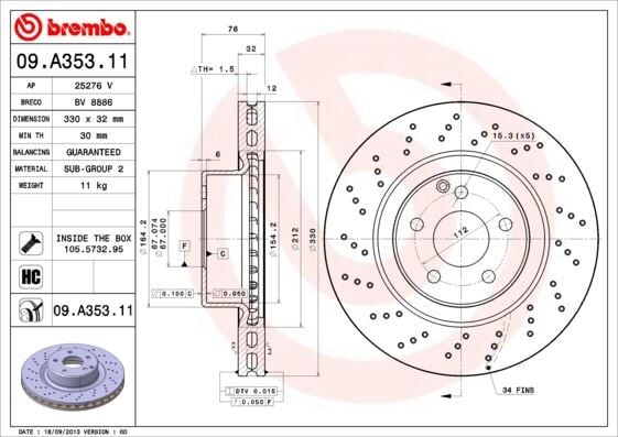 BREMBO 09A35311 FREN DISKI ON MERCEDES S-CLASS W220 98>05 - Görsel 1