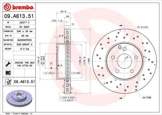 BREMBO 09A61351 FREN DISKI ON MERCEDES AMG W204 S204 C204 - Görsel 1