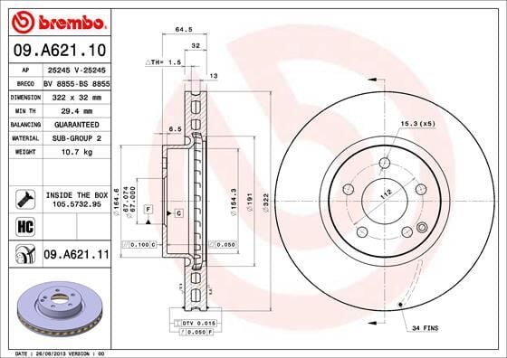 BREMBO 09A62111 FREN DISKI ON MERCEDES W204 S204 W212 C207 R172 - Görsel 1
