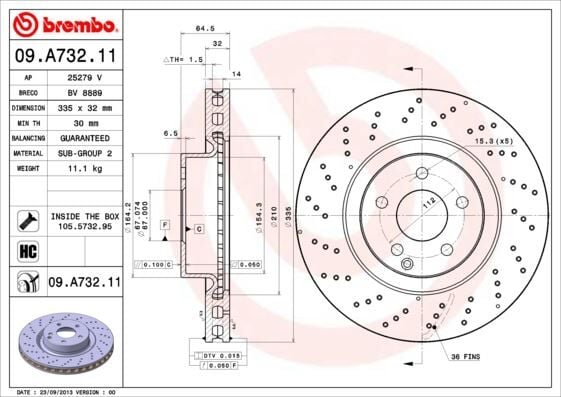 BREMBO 09A73211 FREN DISKI ON MERCEDES S-CLASS W221 C216 - Görsel 1