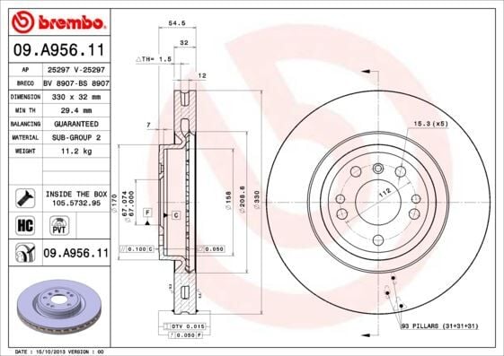 BREMBO 09A95611 FREN DISKI ON 4-matic MERCEDES W166 C292 W251 - Görsel 1