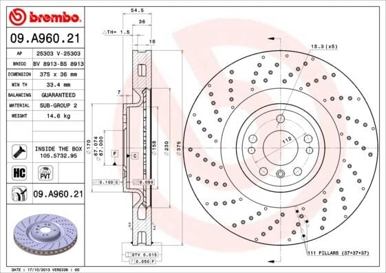 BREMBO 09A96021 FREN DISKI ON 4-matic MERCEDES W166 X166 C292 - Görsel 1