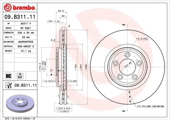 BREMBO 09B31111 FREN DISKI ON JAGUAR XF I X250 XJ X350 X358 XK II X150 - Görsel 1