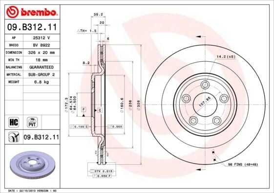 BREMBO 09B31211 FREN DISKI ARKA JAGUAR S-TYPE II X200 XF X250 XJ X350 X351 X358 XK II X150 - Görsel 1