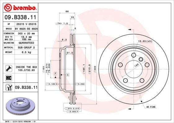 BREMBO 09B33811 FREN DISKI ARKA BMW F30 F31 F32 F33 F34 F35 F36 - Görsel 1