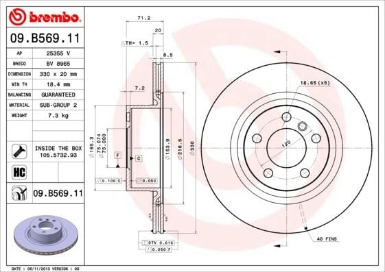 BREMBO 09B56911 FREN DISKI ARKA BMW F25 F26 - Görsel 1
