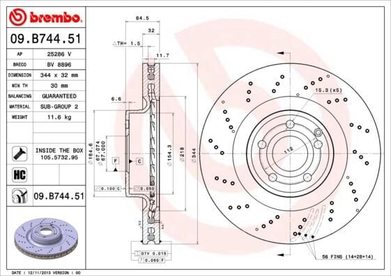 BREMBO 09B74451 FREN DISKI ON MERCEDES W212 S212 R172 - Görsel 1