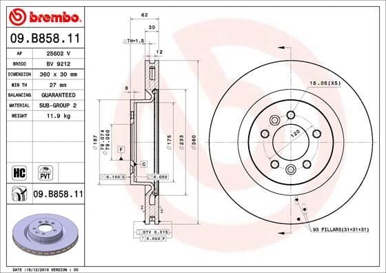 BREMBO 09B85811 FREN DISKI ON LAND ROVER DISCOVERY L319 L462 RANGE ROVER L405 L320 L494 - Görsel 1