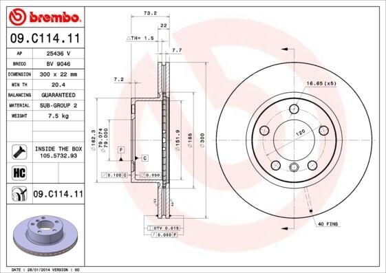 BREMBO 09C11411 FREN DISKI ON BMW F20 F21 F30 F31 F34 F32 F33 F36 - Görsel 1