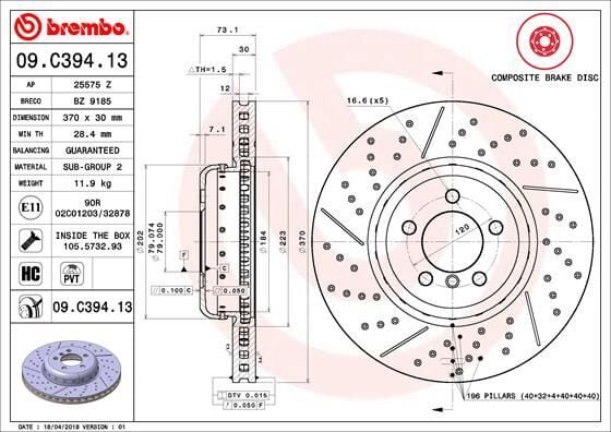 BREMBO 09C39413 FREN DISKI ON BMW F20 F21 F22 F23 F30 F31 F34 F32 F33 F36 - Görsel 1