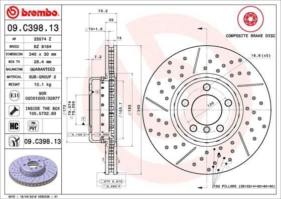 BREMBO 09C39813 FREN DISKI ON BMW F20 F21 F22 F23 F30 F31 F34 F32 F33 F36 M Performance - Görsel 1