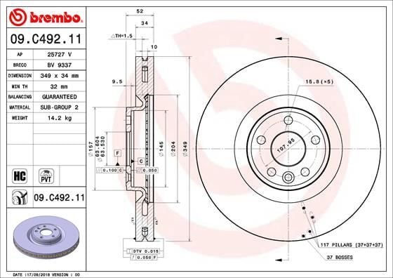 BREMBO 09C49211 FREN DISKI ON UV COATED JAGUAR - Görsel 1