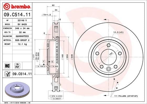 BREMBO 09C51411 FREN DISKI ON LAND ROVER DISCOVERY L462 RANGE ROVER SPORT L494 L405 - Görsel 1