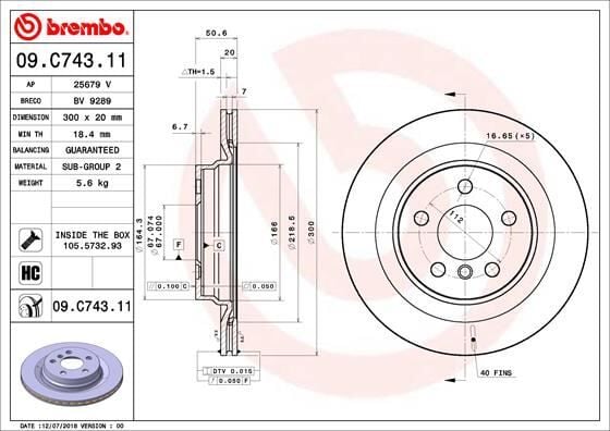 BREMBO 09C74311 FREN DISKI ARKA BMW F40 F52 F44 F45 F46 F48 F49 F39 . MINI F54 F60 - Görsel 1