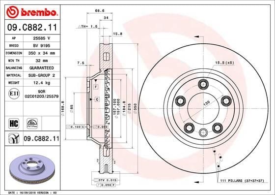 BREMBO 09C88211 ÖN FREN AYNASI SOL AUDI Q7 3.0 TDI 06 > TOUAREG 02 >CAYENNE 3.2 4.5 S TURBO 02 > 350mm 986479249-DF4764S - Görsel 1