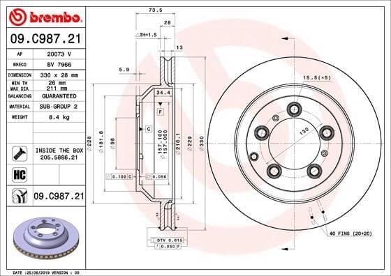 BREMBO 09C98721 FREN DISKI ARKA UV COATED PORSCHE - Görsel 1