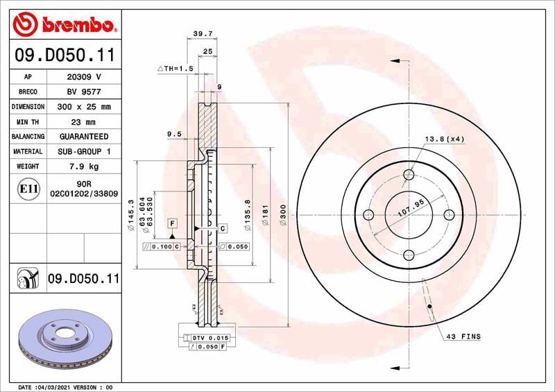 BREMBO 09D05011 ÖN FREN AYNASI ECOSPORT 14> - Görsel 1