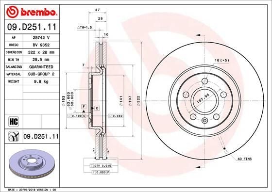 BREMBO 09D25111 ÖN FREN AYNASI VOLVO S60 III 19> S90 II 19> V60 18 > V90 II 16> XC40 18> XC60 II 19> 17 JANT 322 CAP - Görsel 1