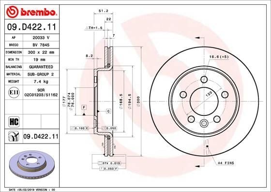 BREMBO 09D42211 FREN DİSKİ AMAROK 3.0 TDI CRAFTER 2.0 TDI 2016-> - Görsel 1