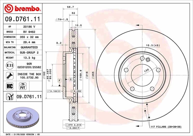 BREMBO 09D76111 FREN DISKI ON MERCEDES G-CLASS W463 18> - Görsel 1