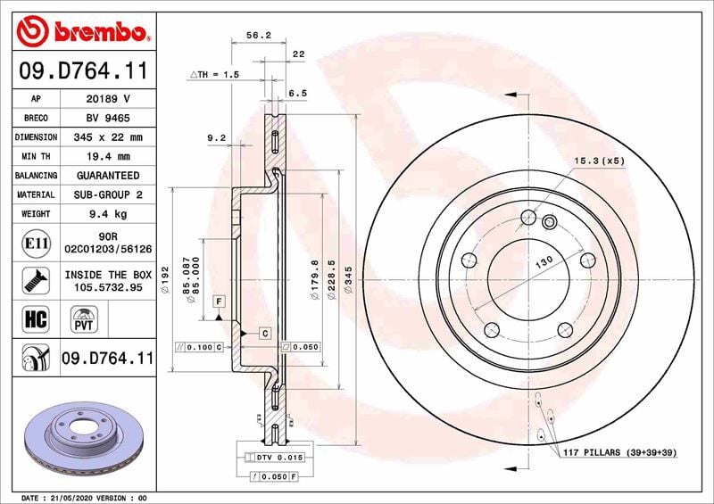 BREMBO 09D76411 FREN DISKI ARKA MERCEDES G-CLASS W463 18> - Görsel 1