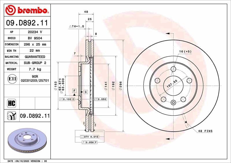 BREMBO 09D89211 ÖN FREN DISK VOLVO XC40 536 2017/10 > - Görsel 1