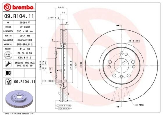 BREMBO 09R10411 FREN DISKI ON 4-matic MERCEDES W166 C292 W251 - Görsel 1