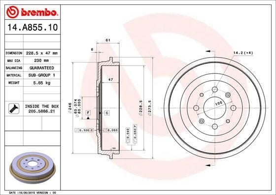 BREMBO 14A85510 FREN KAMPANASI FIAT GRANDE PUNTO 199 06/05->-FIAT GRANDE PUNTO VAN 199 10/05-06/13-FIAT PUNTO 1 - Görsel 1