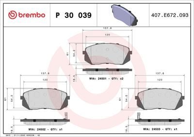 BREMBO P30039 ÖN FREN BALATA HYUNDAI İX35 2.0L D4HA CRDİ dizel 136hp 10-15 / KIA SPORTAGE 2.0L D4EA D4HA dizel 06-15 Şimsiz - Görsel 1