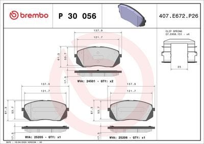 BREMBO P30056 ÖN FREN BALATA HYUNDAI IX35 2.0L D4HA CRDI dizel 136hp 10-15 / KIA SPORTAGE 2.0L D4EA D4HA dizel 06-15 Şimli - Görsel 1
