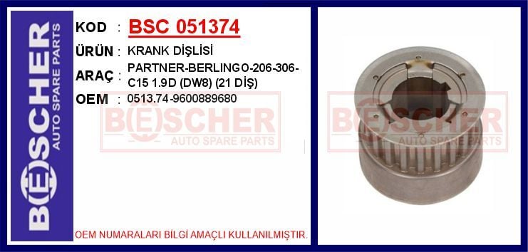 BSC 051374 KRANK DİŞLİSİ PARTNER-BERLINGO-206-306-C15 1.9D DW8 21 DİŞ - Görsel 1