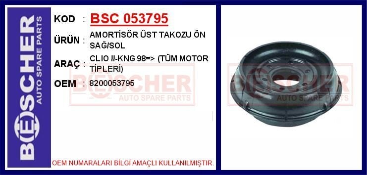 BSC 053795 AMORTİSÖR ÜST TAKOZU ÖN SAĞ/SOL CLIO II-KNG 98 > TÜM MOTOR TİPLERİ - Görsel 1