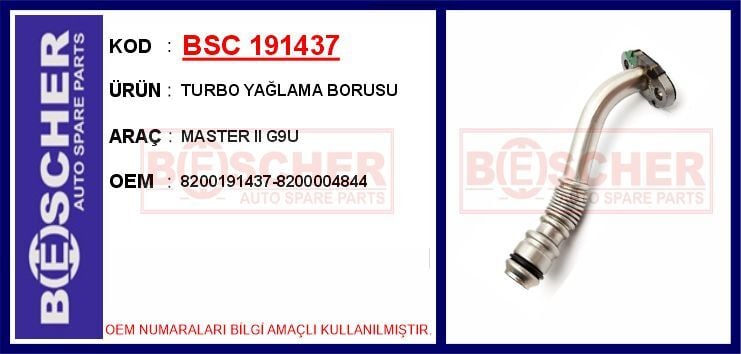 BSC 191437 TURBO YAĞLAMA BORUSU MASTER II G9U - Görsel 1
