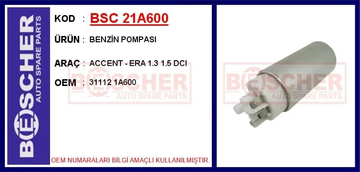 BSC 21A600 YAKIT POMPASI DEPO İÇİ HYUNDAI ACCENT ADMIRE ERA 1.5L D3EA D4FA CRDi 02-10 / GETZ 1.5L D3EA D4FA C RDi 03-10 - Görsel 1