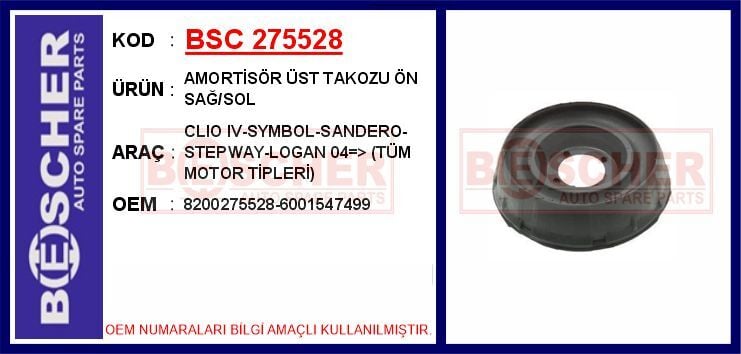 BSC 275528 AMORTİSÖR ÜST TAKOZU ÖN SAĞ/SOL CLIO IV-SYMBOL-SANDERO-STEPWAY-LOGAN 04 > TÜM MOTOR TİPLERİ - Görsel 1