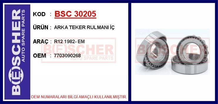 BSC 30205 ARKA TEKER RULMANI İÇ R12 1982- EM - Görsel 1