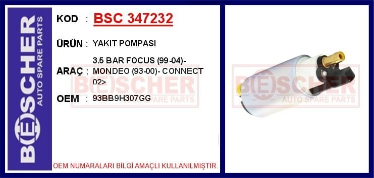 BSC 347232 YAKIT POMPASI 3.5 BAR FOCUS 99-04 - MONDEO 93-00 - CONNECT 02> - Görsel 1