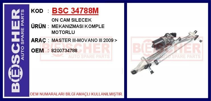 BSC 34788M CAM SİLECEK MEKANİZMASI RENAULT MASTER III 10> MOTORLU - Görsel 1