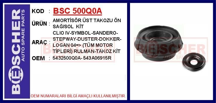 BSC 500Q0A AMORTİSÖR TAKOZU ÖN SAĞ-SOL KİT DACIA DUSTER 10> DOKKER 13> LOGAN I-II 04> LODGY 12> SANDERO 08> - Görsel 1
