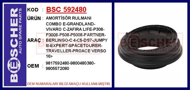 BSC 592480 ÖN AMORTİSÖR RULMANI COMBO E-GRANDLAND-VIVARO C-ZAFIRA LIFE-P308-P3008-P508-P5008-PARTNER-BERLINGO-C 4-C5-DS7-JUMPY III-EXPERT-SPACETOURER-TRAVELLER-PROACE VERSO 16> - Görsel 1