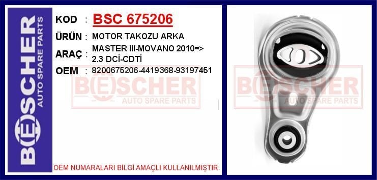 BSC 675206 MOTOR TAKOZU ARKA MASTER III-MOVANO 2010 > 2.3 DCİ-CDTİ - Görsel 1