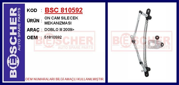 BSC 810592 ÖN CAM SILECEK MEKANIZMASI FIAT DOBLO III 10> MOTORSUZ - Görsel 1