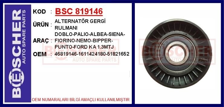 BSC 819146 ALTERNATÖR GERGİ RULMANI DOBLO-PALIO-ALBEA-SIENA-FIORINO-NEMO-BIPPER-PUNTO-FORD KA 1.3MTJ - Görsel 1