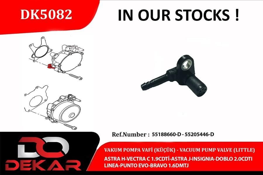 DEKAR DK5082 VAKUM POMPA VALF KÜÇÜK ASTRA H-VECTRA C 1.9CDTİ-ASTRA J-INSIGNIA-DOBLO 2.0CDTI-LINEA-PUNTO EVO BRAVO 1.6DMTJ - Görsel 1